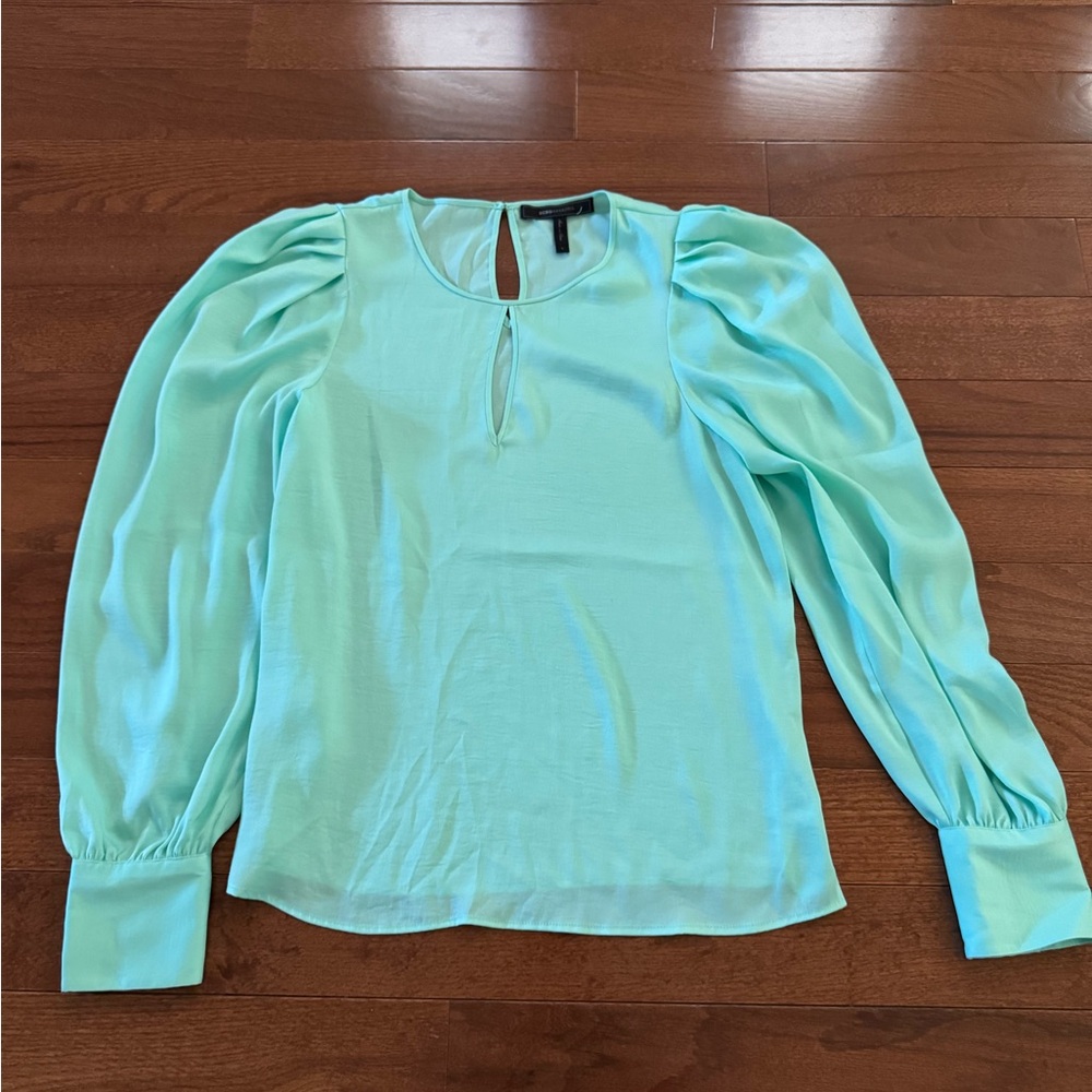 BCBG Light Green Blouse with Keyhole Detail